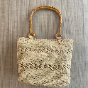 Bolsa de estera de rush hecha a mano Bolsa de asa superior de punto