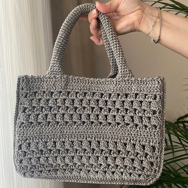 Grey Handmade Top Handle Bag