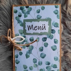 Carte menu mariage communion baptême confirmation poisson eucalyptus