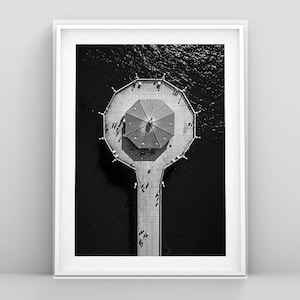 California Photography Digital Print | Manhattan Beach Pier Aerial | Coastal Wall Art Decor | Black and White | Los Angeles