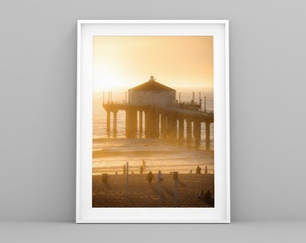 California Photography Digital Print | Manhattan Beach Pier Sunset Golden Hour | Coastal Wall Art Decor | Los Angeles