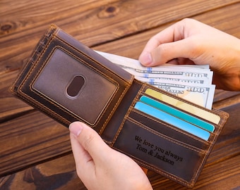 Anniversary Gift for Him,Personalized Wallet,Mens Wallet,Engraved Wallet,Leather Wallet,Custom Wallet,Boyfriend Gift for Men,Gift for Dad