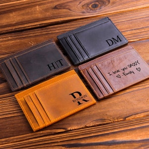 Cadeau voor bruidsjonkers, minimalistische leren portemonnee, slanke kaarthouder, gepersonaliseerde kaarthouder, cadeau voor Vaderdag, leren portemonnee, gepersonaliseerde kaarthouder