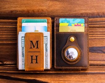 Mens Leather Money Clip Personalized, Slim wallet with money clip, Leather Money Clip Gifts for Men Gift for Husband, Thin Wallet for men