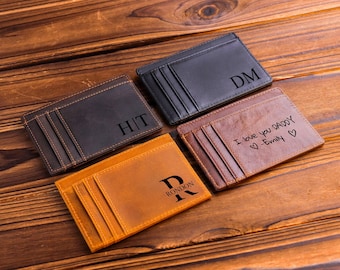 Groomsmen Gift, Minimalist Leather Wallet, Slim Card holder, Personalized Card Holder, Fathers Day Gift, Leather Wallet, Custom Card Holder