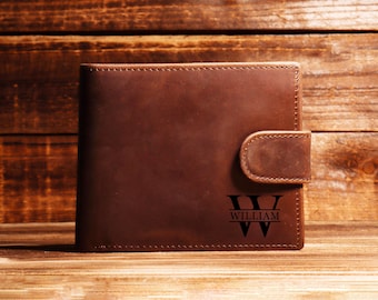 Cartera de cuero genuino grabada, cartera personalizada, cartera para hombre, cartera para padrinos de boda, cartera a medida, regalo para novio, regalo del Día del Padre para él.