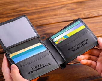 Personalized Fathers Day Gift, Engraved Full Grain Leather Custom Wallet, Anniversary Gift for Him, Mens Wallet, Gift for Dad