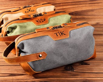 Men's Travel Toiletry Bag, Groomsman Gift, Canvas Toiletry Bag, Anniversary Gift For Men, Custom Gift For Dad, Engraving Gift