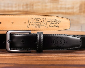 I Love Your Face Between My Legs Leather Belt For Him, Funny Valentine Gift For Husband Boyfriend, Engraved Cowhide Belt, Anniversary Gift