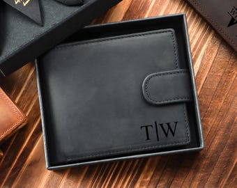 Engraved Genuine Black Leather Wallet,Bring gift box wallet,Groomsmen Wallet,Custom Wallet,Boyfriend Gift for Men,Father Day Gift for Him