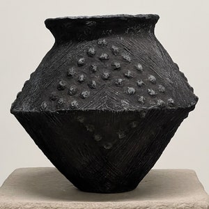 Rustic Black African Pottery-Style Lobi Paper Mache Vessel image 7