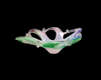 Vintage Murano Art Glass Bowl: Green, Pink & Blue Cased Glass
