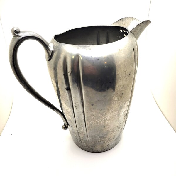 Vintage Federal Pewter Water Pitcher, Metal Jug, Farmhouse Style, Home Decor, Primitive Decor, Kitchen Decor, Collectible Metal