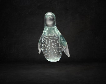 Vintage Clear Art Glass Penguin 3.5" Paperweight, Bird Figurine, Home Office Desk Decor, Gift for Coworker, Teacher's Gift