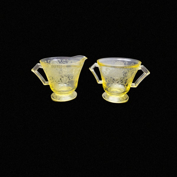 Hazel Atlas Florentine No. 2 Yellow Creamer & Sugar Set, Depression Glass, Vintage Creamer, Sugar Bowl, Kitchen and Dining,