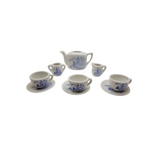Vintage Miniature Tea Set: Japanese Porcelain Pagoda, 9-Piece