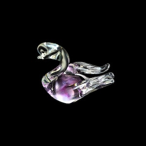 Hand Blown Crystal Swan Paperweight: Purple Art Glass Bird, Made in Sweden