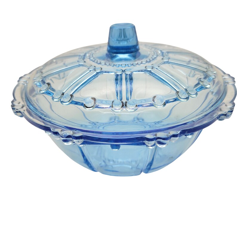 Blue Glass Candy Dish With Lid Kig Indonesia Beaded Paneled Etsy