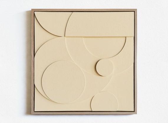 3D Reliefbild No. 5, Wandskulptur, Geometrische Wanddekoration, Minimalistisch, Abstrakt, Boho, Gerahmtes Gemälde