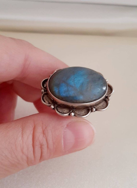 Oval Labradorite Stone Silver Statement Ring - image 5