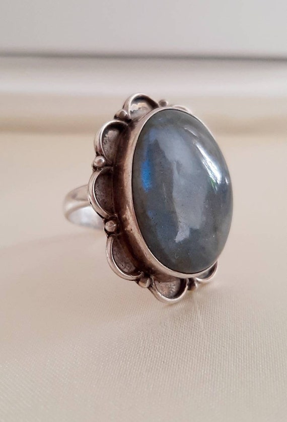 Oval Labradorite Stone Silver Statement Ring - image 2