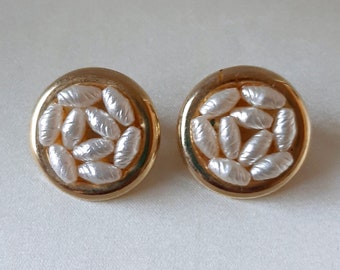 1980s Goldtone Faux Pearl Clip-on Earrings
