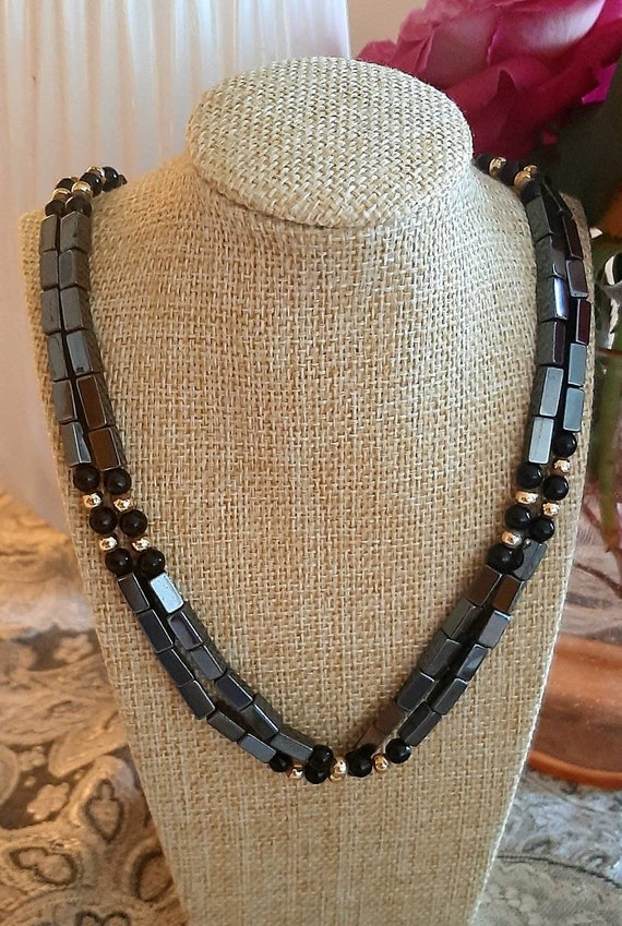 Vintage Hematite Beaded Necklace Two Strands Neck… - image 9