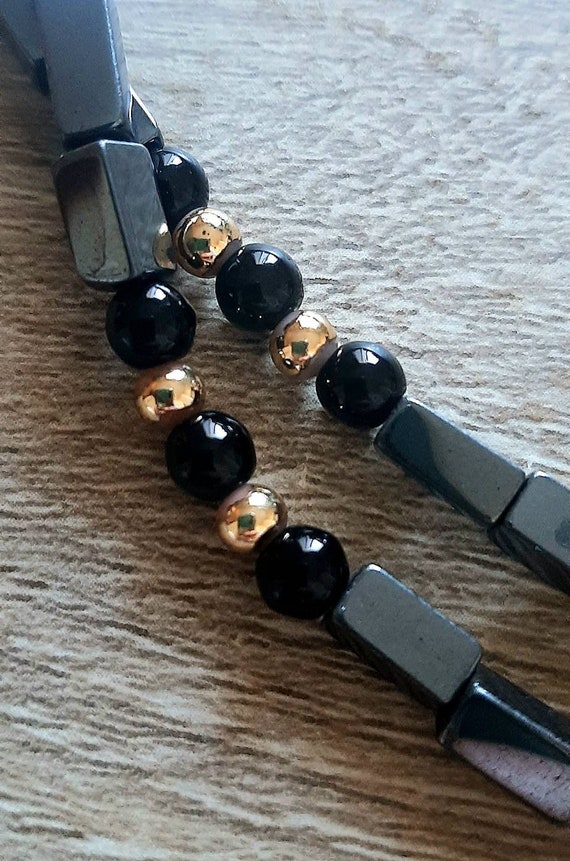 Vintage Hematite Beaded Necklace Two Strands Neck… - image 7