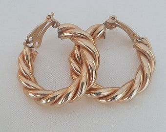 1980's Goldtone Chunky Clip-on Hoop Earrings