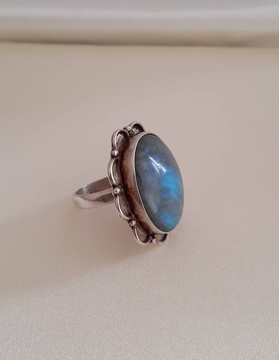 Oval Labradorite Stone Silver Statement Ring - image 1