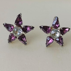 Vintage Strass Lila Stern Ohrringe