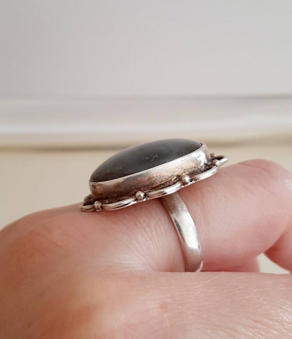 Oval Labradorite Stone Silver Statement Ring - image 6