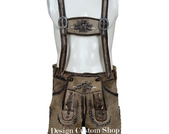 Lederhosen Oktoberfest Bavarian Handmade Shorts/Trousers For Men's