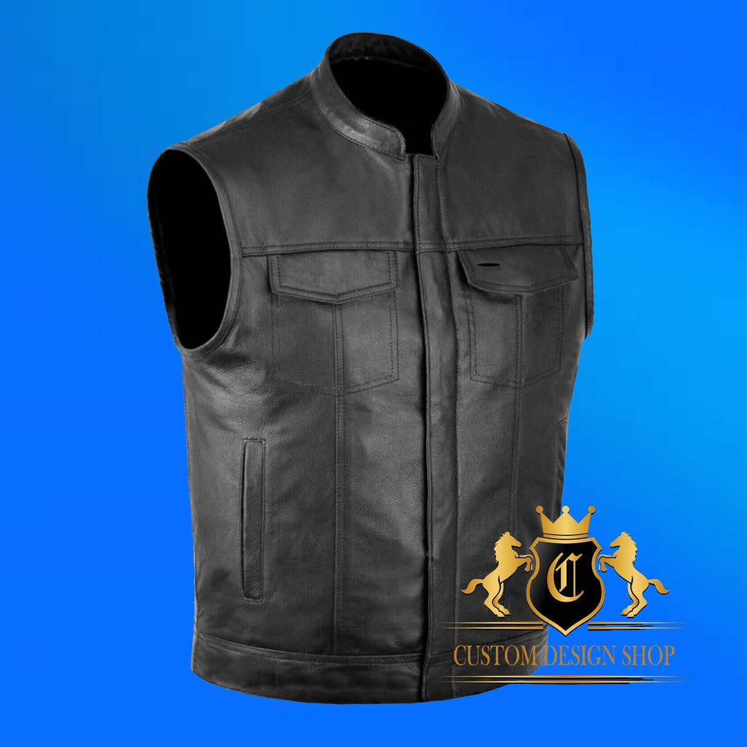 Mens Leather Vest Biker Leather Vest Motorcycle HD Real Leather Vest