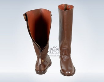 Riding Boots With Leather Sole, Horse Riding Long Leather Boots, Tall Riding Boots With Round Shape Sole, Horseback Shoes For Men