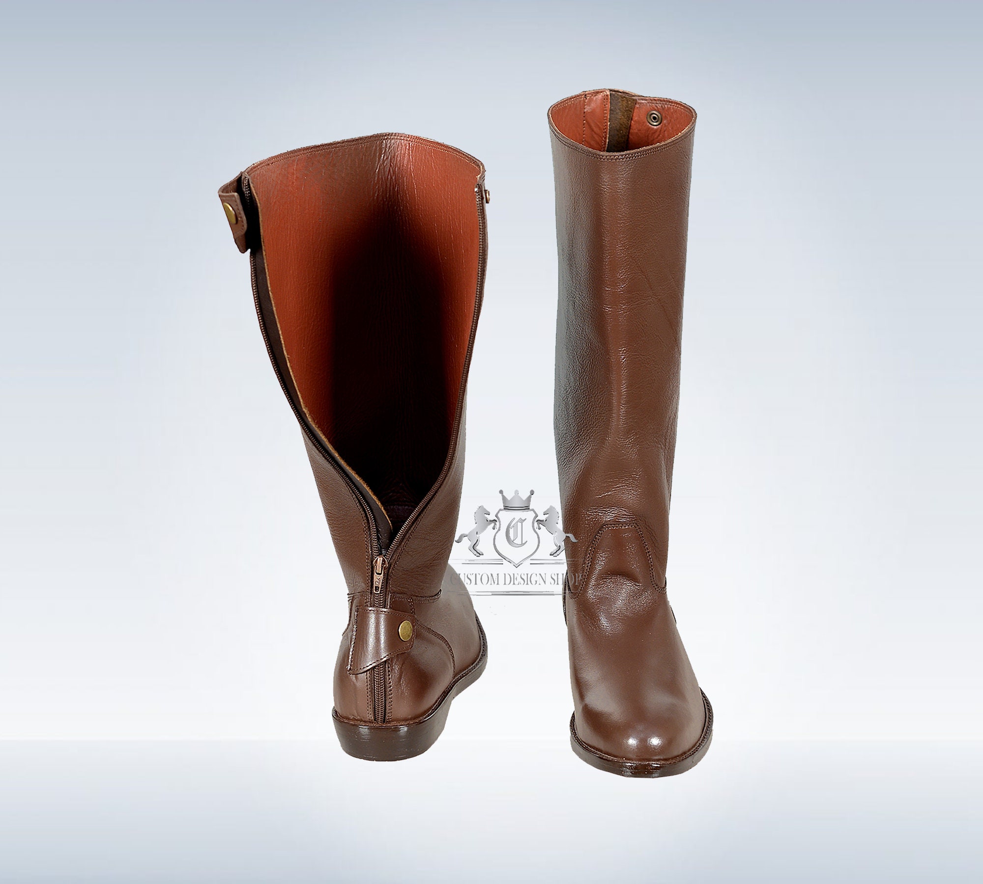 Riding Boots With Leather Sole, Horse Riding Long Leather Boots, Tall
