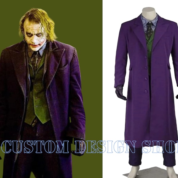 Pardessus fait main joker en laine pour homme - Trench long violet Heath Ledger - Manteau Joker d'Halloween chevalier noir - Veste longue en laine