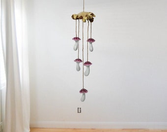 Hand-painted Purple Mushroom Wind Chime, Wood Wind Chime, Handmade Wind Chime, Outdoor Decoration, Handmade Gift For Her, Mom, Birthday Gift