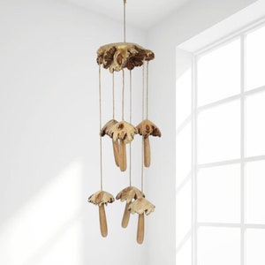 Handmade Wooden Mushroom Wind Chimes Decorations, Wind Chime For Indoor Decorations, Handmade Art Mushroom Wind Chime for Valentine Gift