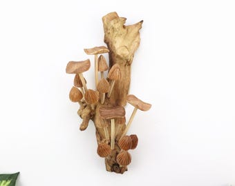 Handmade Driftwood Mushroom Wall Hanging | Rustic Wooden Mushroom Wall Decor | Woodland Cottagecore Art | Unique Nature Gift