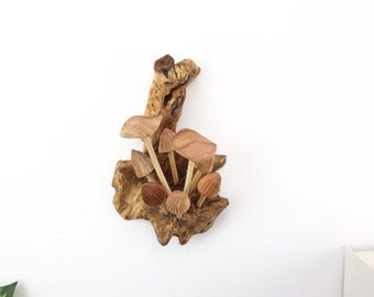 Small Mushroom Wall Art | Hand Carved Wood Decor | Driftwood Fungi Sculpture | Rustic Wall Hanging | Unique Nature Art