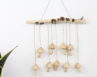 Handmade Wooden Wind Chimes Mushroom Decorations, Wind Chime For Indoor Decoration, Handmade, Art Mushroom ,Handmade Wind Chime For Mom Gift