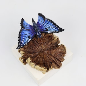 Rustic Wooden Butterfly Decor in Blue, Single Painted Accent, Blue Butterfly on Wood, Table Decor, Handmade Wood Carving, Valentine Day Gift
