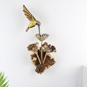 Hanging Colorful Hummingbird Sculpture, Hummingbird Wall Art, Hanging Colibri, Wood Carving, Rustic, Art, Painted, Handmade Valentine Gifts