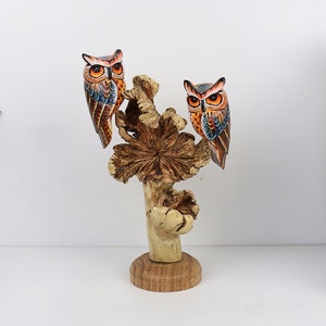 Handcrafted Wooden Owl on the Parasite Wood, Colorful, Unique, Hand-Painted Decor for Home & Office, Artisan-Crafted, Valentine Gift Decor