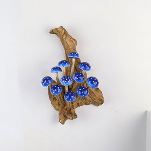 Hand-Painted Blue Mushroom Wall Art, 3D Sculpture Wall Hanging, Wooden Wall Decor, Rustic Home Decor, Gift For Her, Him , Valentine Day Gift