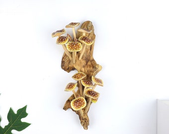 Decorazione murale a forma di fungo in legno dipinto a mano, arte di funghi colorati, arazzo da parete, decorazione in legno, ispirata alla natura, fatta a mano, regalo per San Valentino