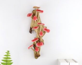 Red Mushroom Wall Art, 3d Sculpture Wall Art, Hand-Painted Product, Home Decor Wall Art, Vintage Wall Decor, Handmade Decor, Gift For Her.