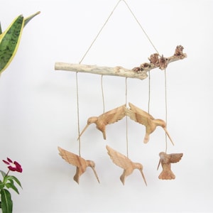 Wooden Hummingbird Wind Chime, Hanging Wind Chime, Hummingbird Hanging, Wood Carving, Wedding Gift, Thanksgiving, Handmade Gift Valentine