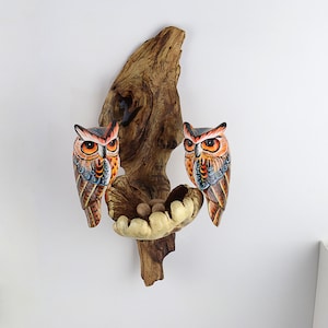 Handcrafted Wooden Owl Wall Hanging – Unique Hand-Painted Decor for Home and Wall Deco – Artisan-Crafted, Valentine Gift, Unique Wall Art